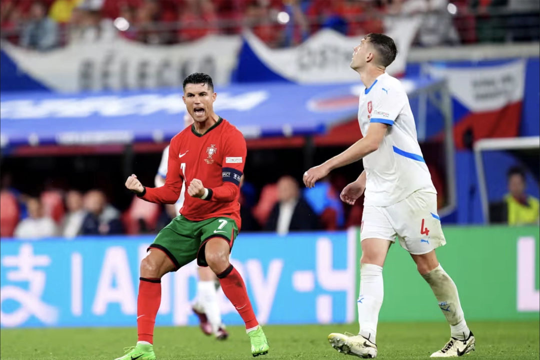 Cầu thủ Cristiano Ronaldo ăn mừng bàn thắng tại Euro 2024